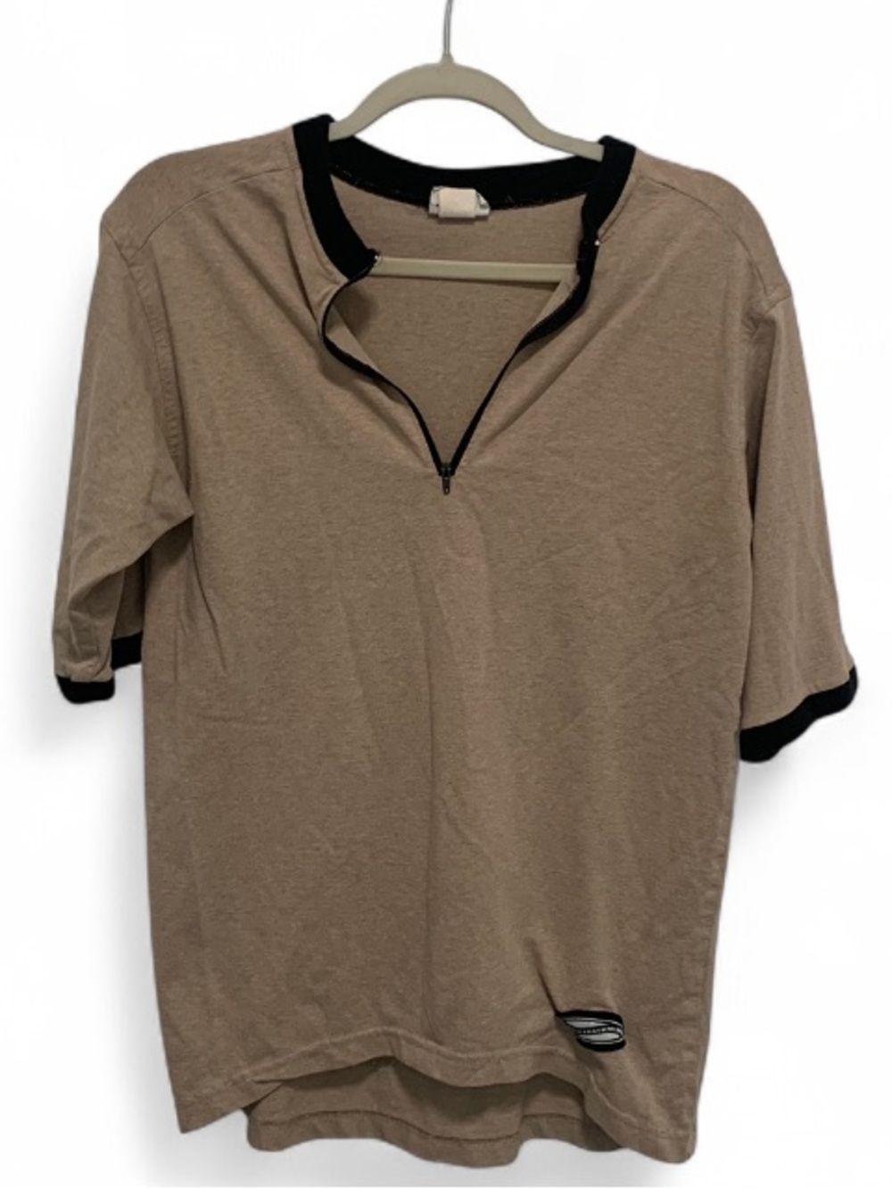 Vintage Single Track Minds Beige Short-Sleeve Zip Polo with Black Trim